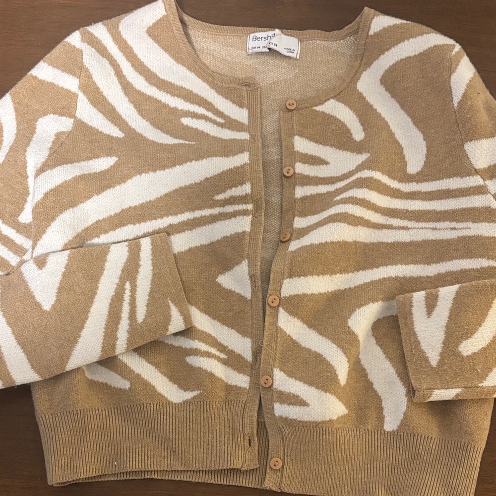 Tan and Cream Zebra Print Cardigan - Picture 4 of 4